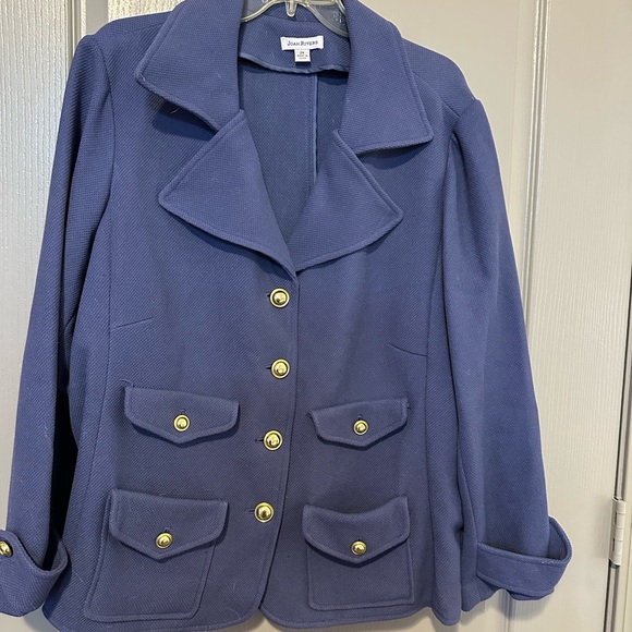 Joan Rivers Jackets & Blazers - Blue Button-Up Women's Jacket Joan Rivers Blazer Coat Casual Navy 2X Classy Cuff